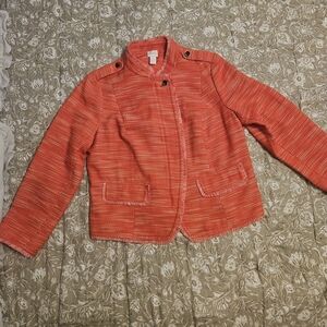 Chicos Women's Vibrant Tangerine Tweed Moto Style Blazer